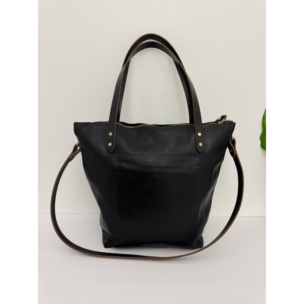 Rare Athleta large black leather tote bag carryall work school laptop carrier